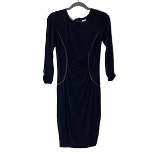Caché Bodycon Dress Navy with Black leather (small)